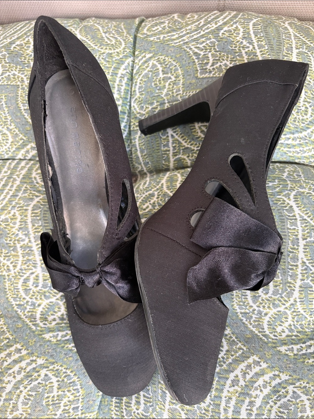 Ann Marino Black Satin Bow High Heel Pumps